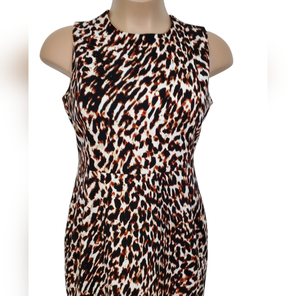 Calvin Klein Size 14 Elegant Sleeveless Scuba Animal Print Leopard Sheath Dress - Picture 4 of 15